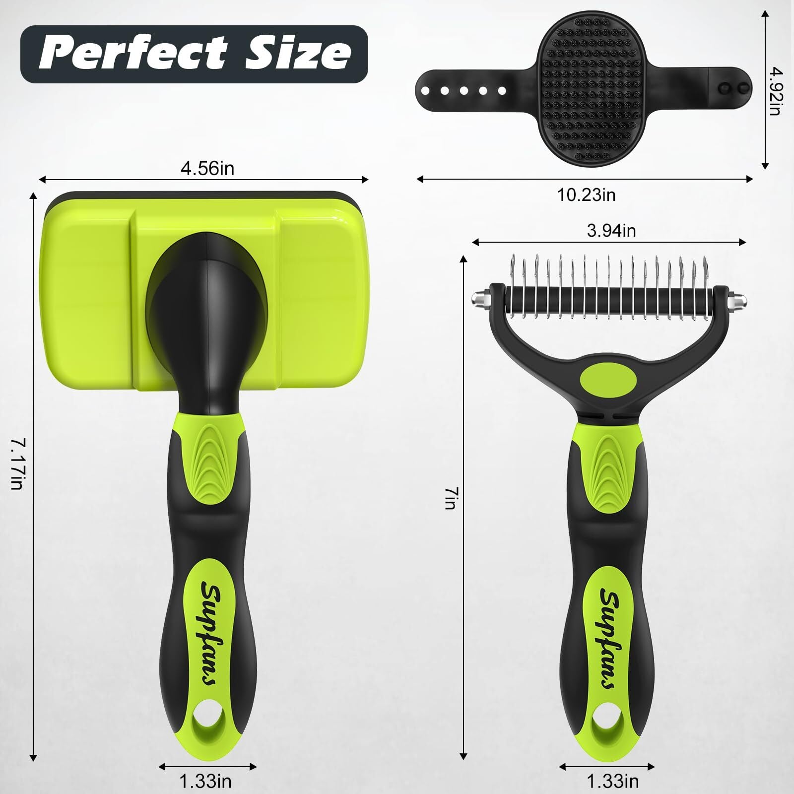 3-Pack Dog Brushes Premium Pet Grooming and Bathing Supplies Green and Black