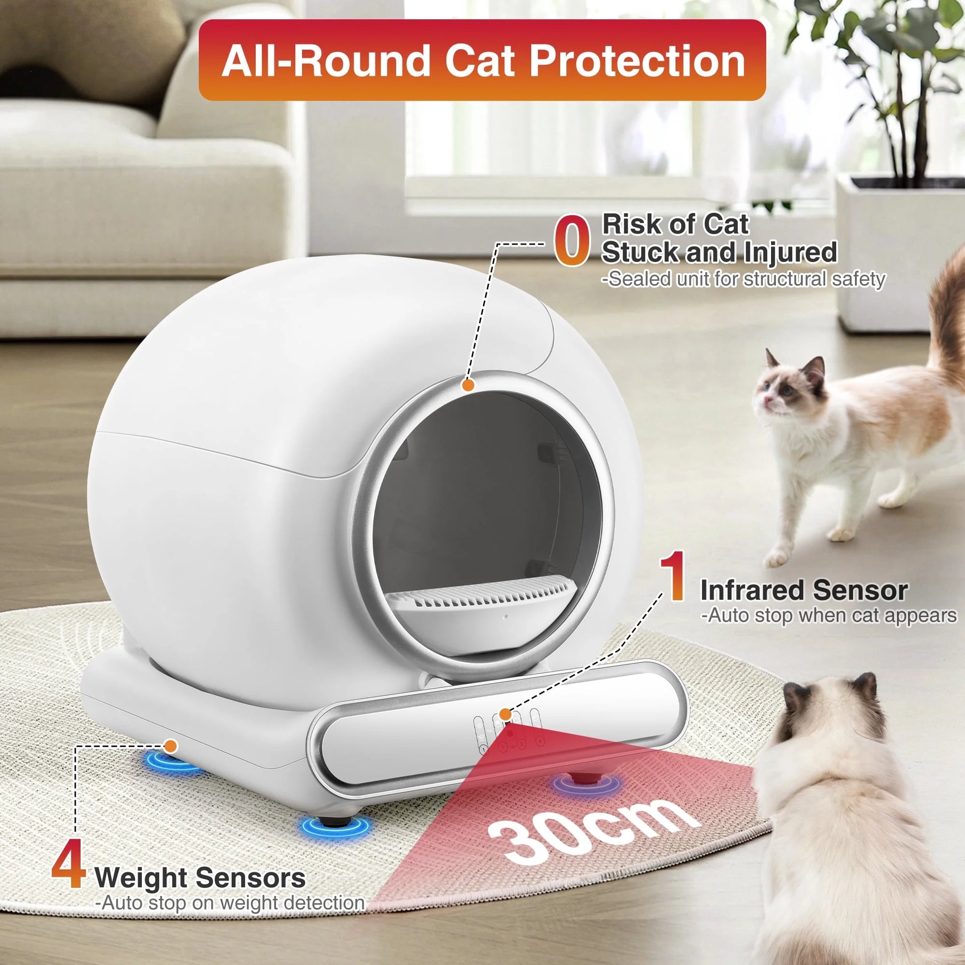 Self Cleaning Cat Litter Box, Automatic Cat Litter Box with APP Control, 65+9L Large Capacity, All-Round Safety Protection, Fully Auto Cleaning, Support 2.4G Wifi Only, 2 Rolls Liner Gift