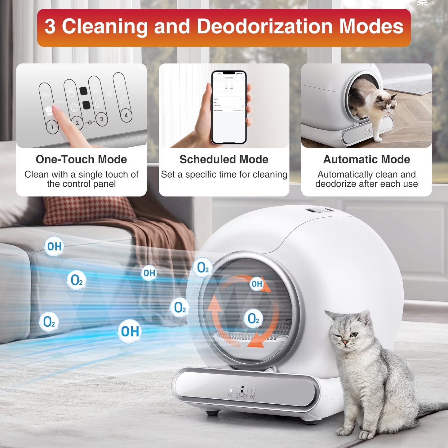 Self Cleaning Cat Litter Box, Automatic Cat Litter Box with APP Control, 65+9L Large Capacity, All-Round Safety Protection, Fully Auto Cleaning, Support 2.4G Wifi Only, 2 Rolls Liner Gift