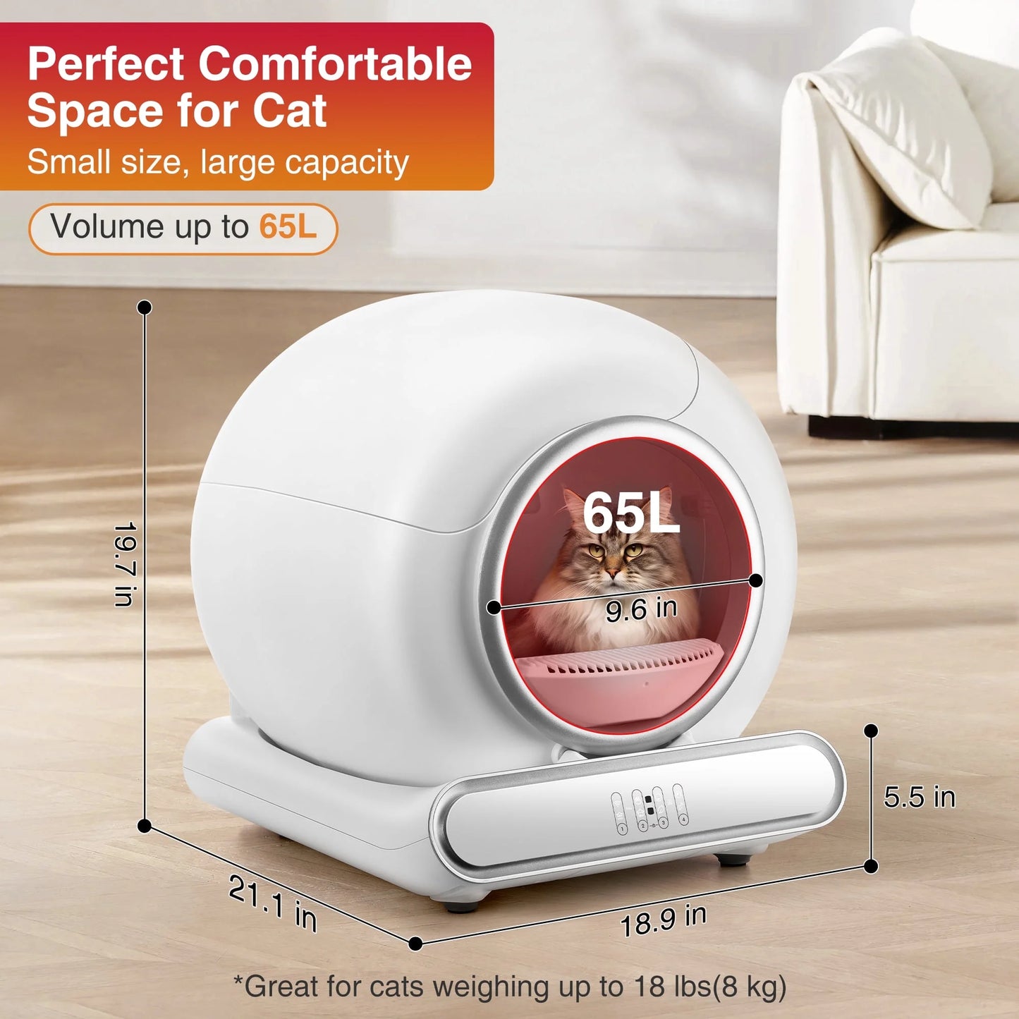 Self Cleaning Cat Litter Box, Automatic Cat Litter Box with APP Control, 65+9L Large Capacity, All-Round Safety Protection, Fully Auto Cleaning, Support 2.4G Wifi Only, 2 Rolls Liner Gift