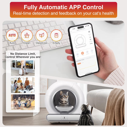 Self Cleaning Cat Litter Box, Automatic Cat Litter Box with APP Control, 65+9L Large Capacity, All-Round Safety Protection, Fully Auto Cleaning, Support 2.4G Wifi Only, 2 Rolls Liner Gift
