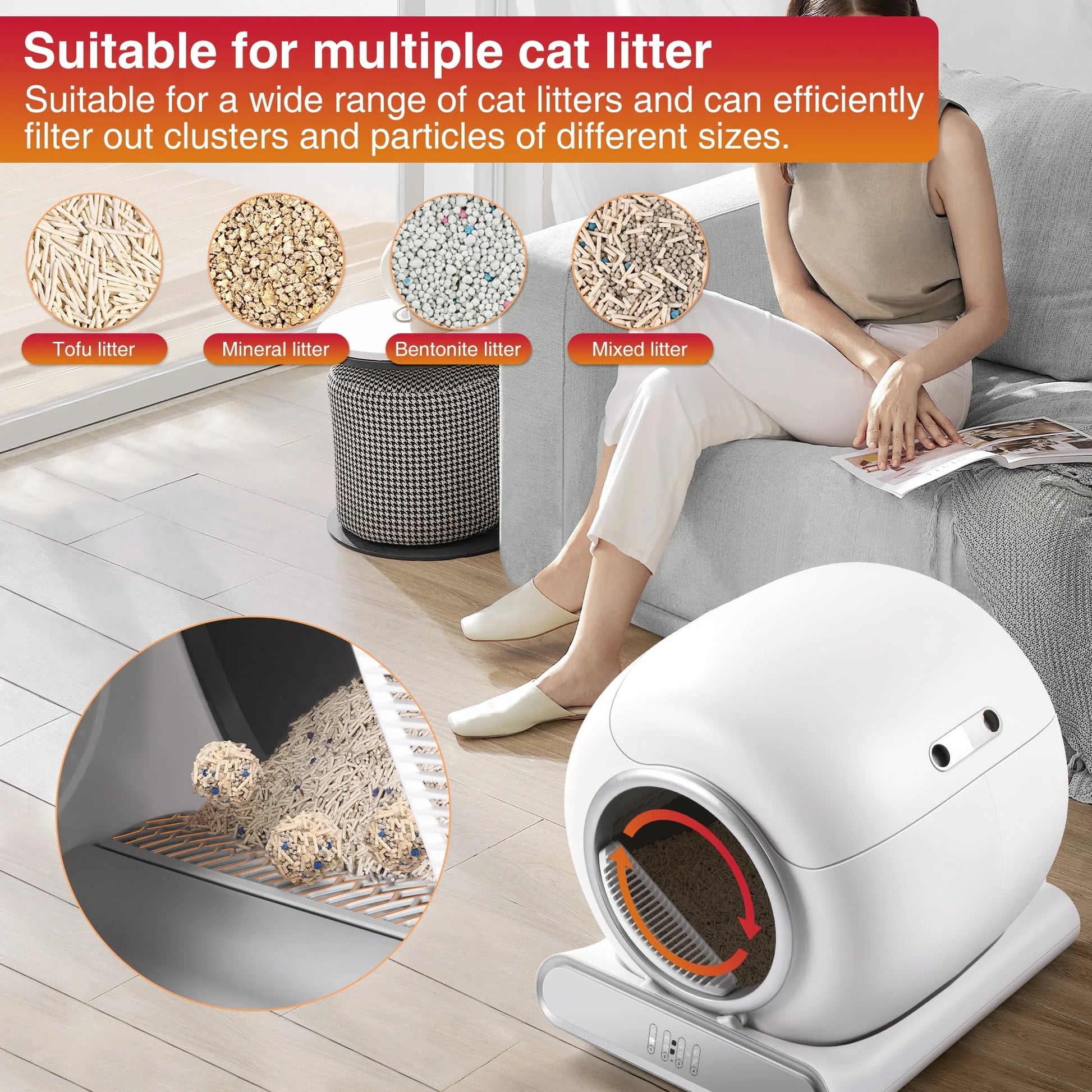Self Cleaning Cat Litter Box, Automatic Cat Litter Box with APP Control, 65+9L Large Capacity, All-Round Safety Protection, Fully Auto Cleaning, Support 2.4G Wifi Only, 2 Rolls Liner Gift