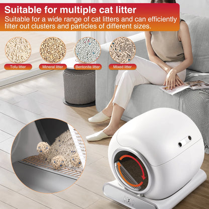 Self Cleaning Cat Litter Box, Automatic Cat Litter Box with APP Control, 65+9L Large Capacity, All-Round Safety Protection, Fully Auto Cleaning, Support 2.4G Wifi Only, 2 Rolls Liner Gift