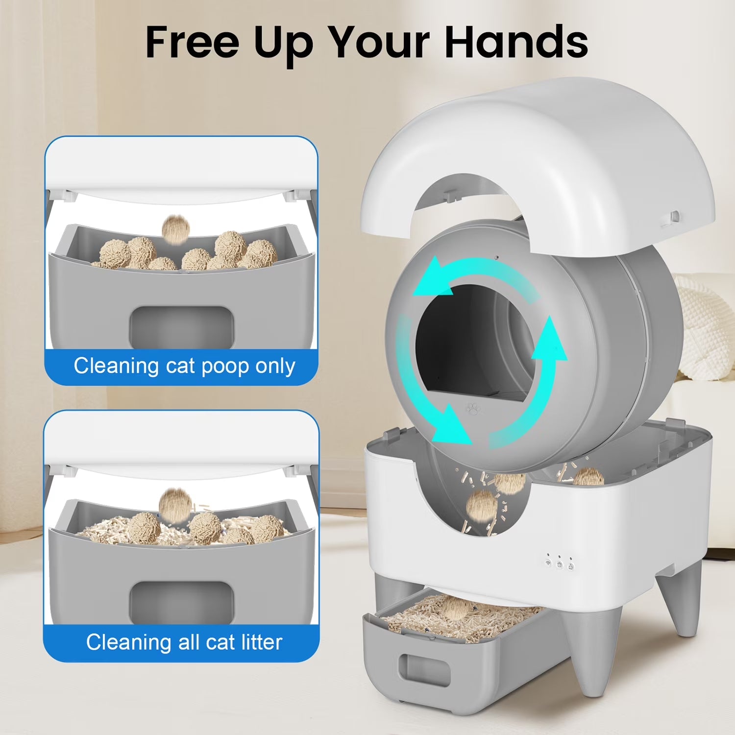 Self-Cleaning Cat Litter Box, App Controlled, with Safety Sensor, Removable and Washable Liner