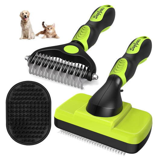 3-Pack Dog Brushes Premium Pet Grooming and Bathing Supplies Green and Black